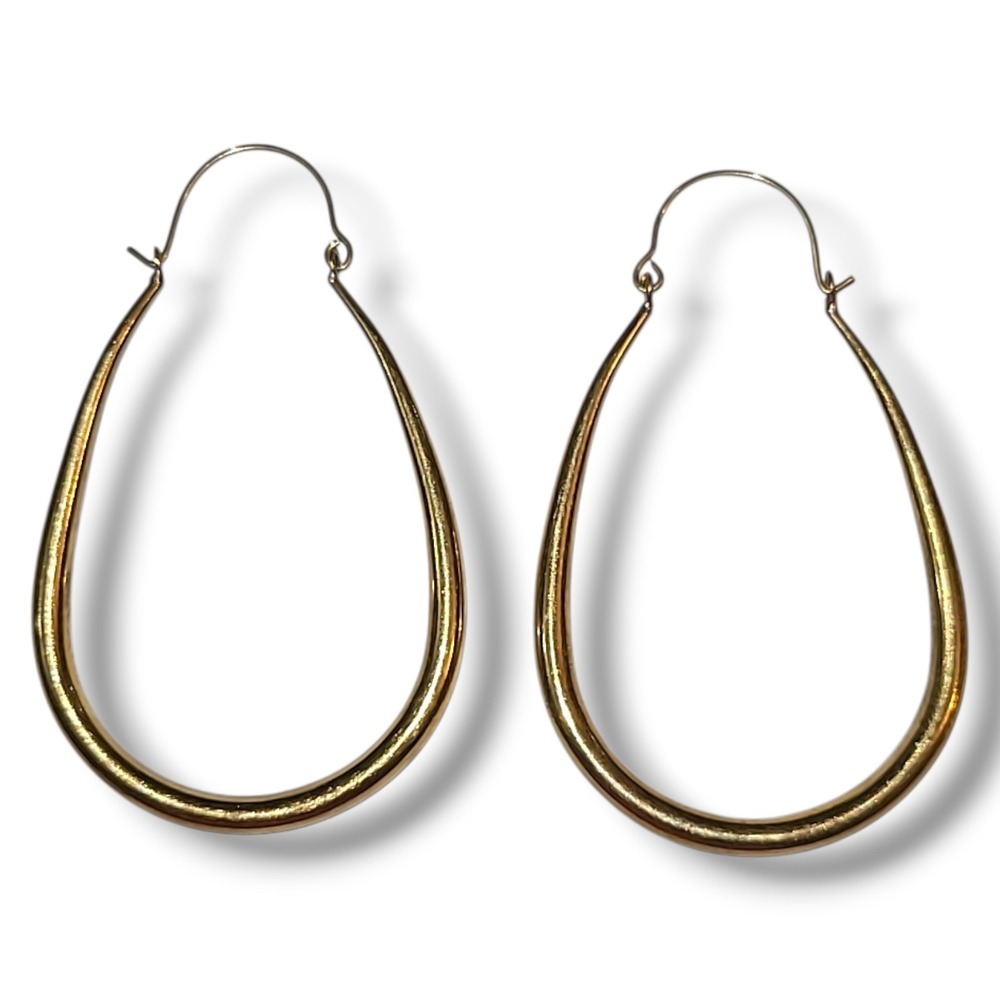 Vintage Gold Tone Teardrop Hoop Earrings Large Thin Minimalist Dangle Boho